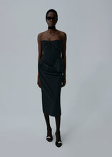 Load image into Gallery viewer, Structured drape corset midi dress in black