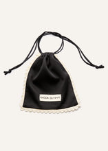 Load image into Gallery viewer, Silk pouch with crochet trim in black