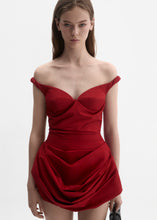 Load image into Gallery viewer, Off-shoulder bustier dress in red
