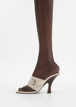 Load image into Gallery viewer, Flare heel thong sandals in crochet cream
