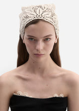 Load image into Gallery viewer, Crochet triangle scarf in cream
