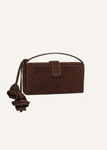 Load image into Gallery viewer, Apolonia bag in brown suede with flower charm

