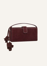 Load image into Gallery viewer, Apolonia bag in burgundy suede with flower charm
