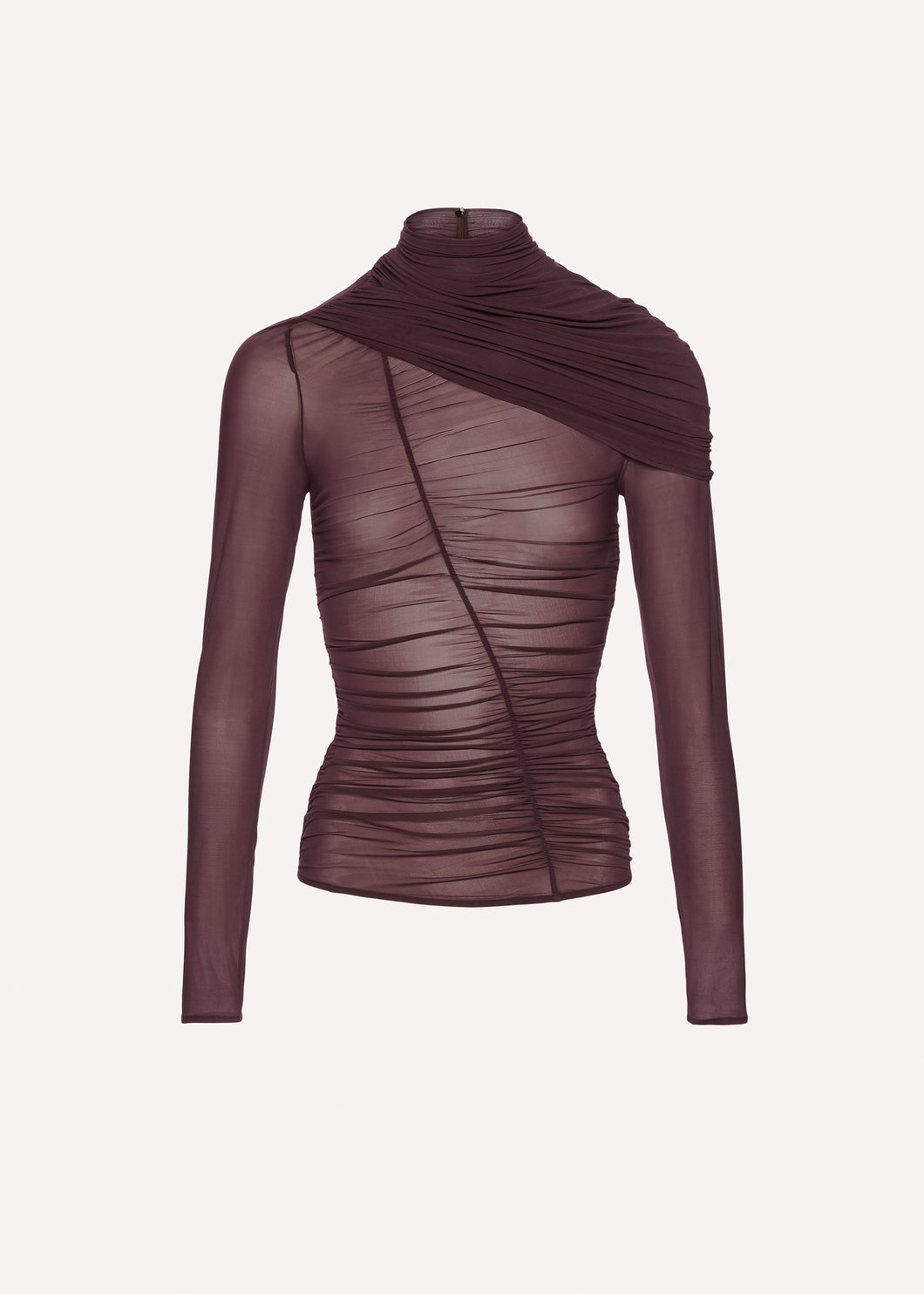 Ruched cape-effect top in burgundy