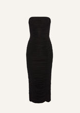 Load image into Gallery viewer, Strapless ruched midi dress in black
