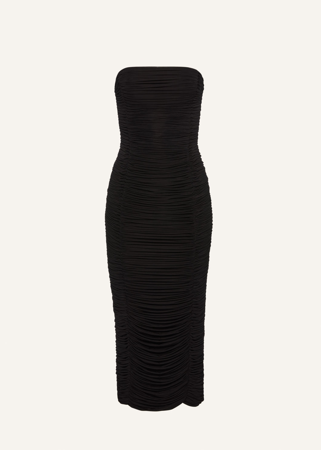 Strapless ruched midi dress in black