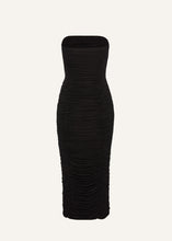 Load image into Gallery viewer, Strapless ruched midi dress in black
