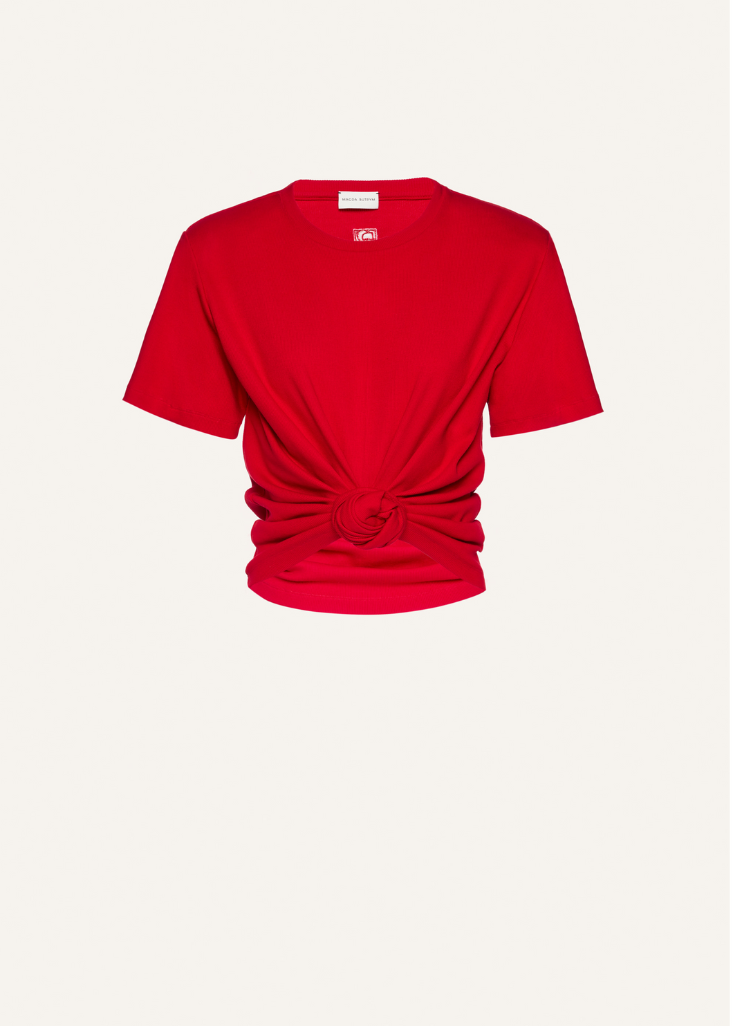 Knotted ribbed t-shirt in red