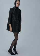 Load image into Gallery viewer, Stitch waist retro leather peacoat in black
