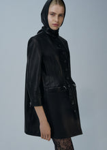 Load image into Gallery viewer, Stitch waist retro leather peacoat in black
