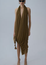 Load image into Gallery viewer, Swathed halter midi dress in beige
