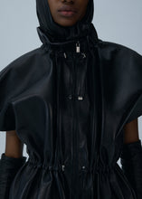 Load image into Gallery viewer, Elasticized leather peplum jacket in black
