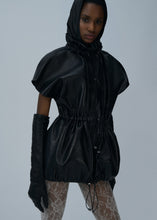 Load image into Gallery viewer, Elasticized leather peplum jacket in black
