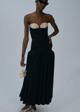 Load image into Gallery viewer, Lace-detail drop-waist maxi dress in black
