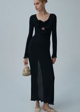 Load image into Gallery viewer, Long sleeve crepe beach maxi dress in black

