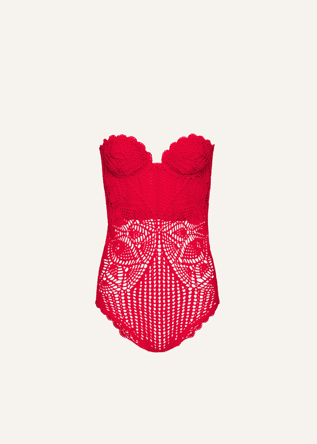 Lace crochet bustier bodysuit in red