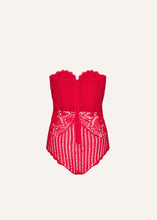Load image into Gallery viewer, Lace crochet bustier bodysuit in red
