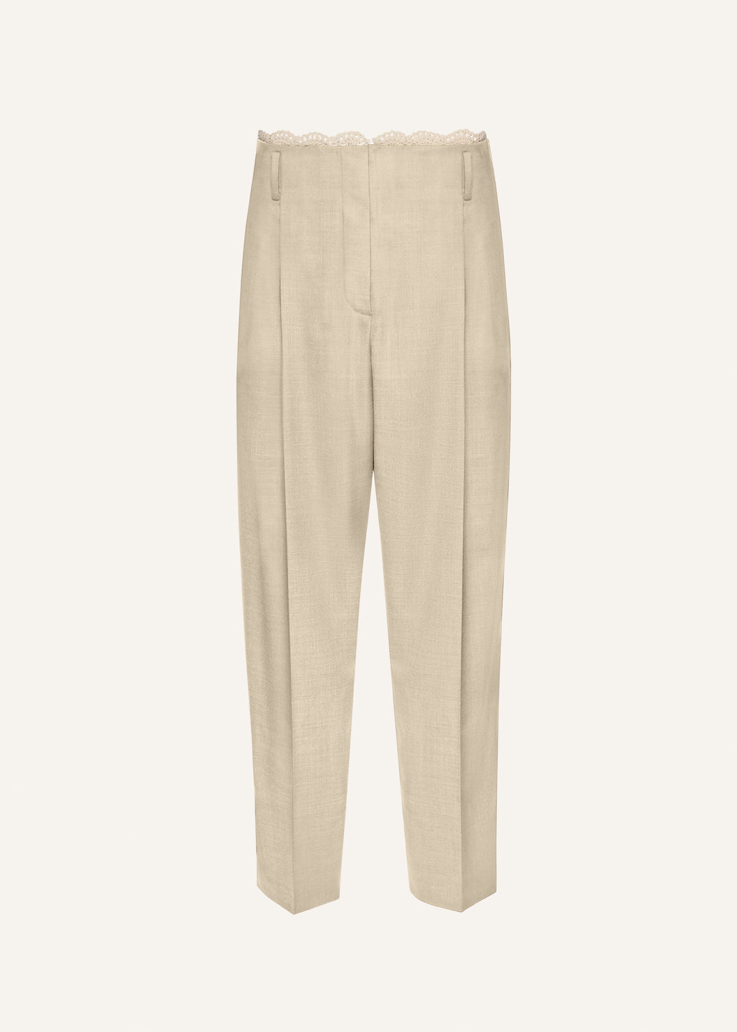 Lace-detail wool tapered trousers in cream