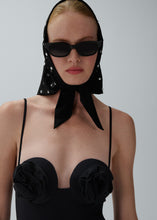 Load image into Gallery viewer, 3D flower retro bustier swimsuit in black
