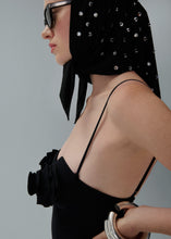 Load image into Gallery viewer, 3D flower retro bustier swimsuit in black
