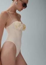 Load image into Gallery viewer, 3D flower retro bustier swimsuit in cream
