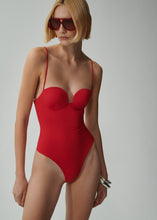 Load image into Gallery viewer, Retro bustier swimsuit in red
