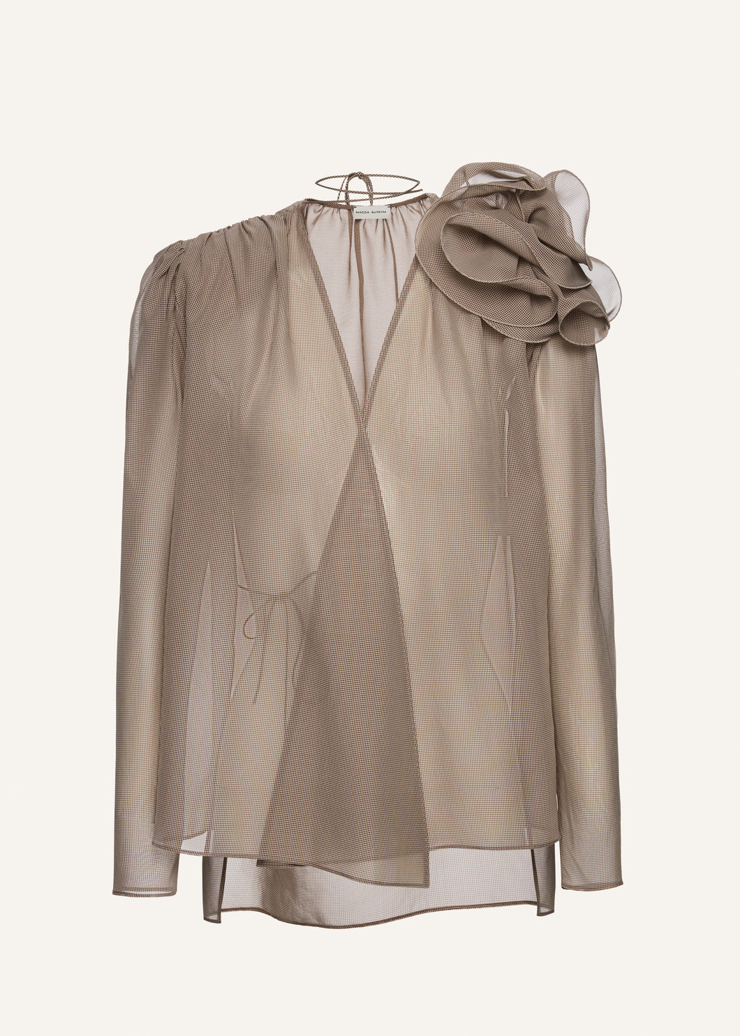 Classic silk flower blouse in brown