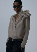 Load image into Gallery viewer, Classic silk flower blouse in brown
