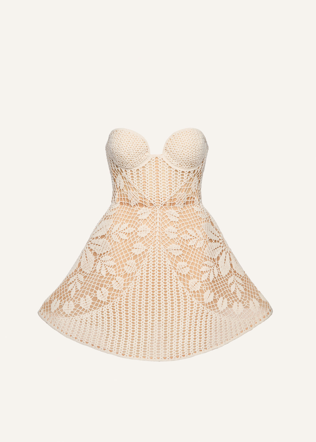 Crochet sweetheart mini dress in cream