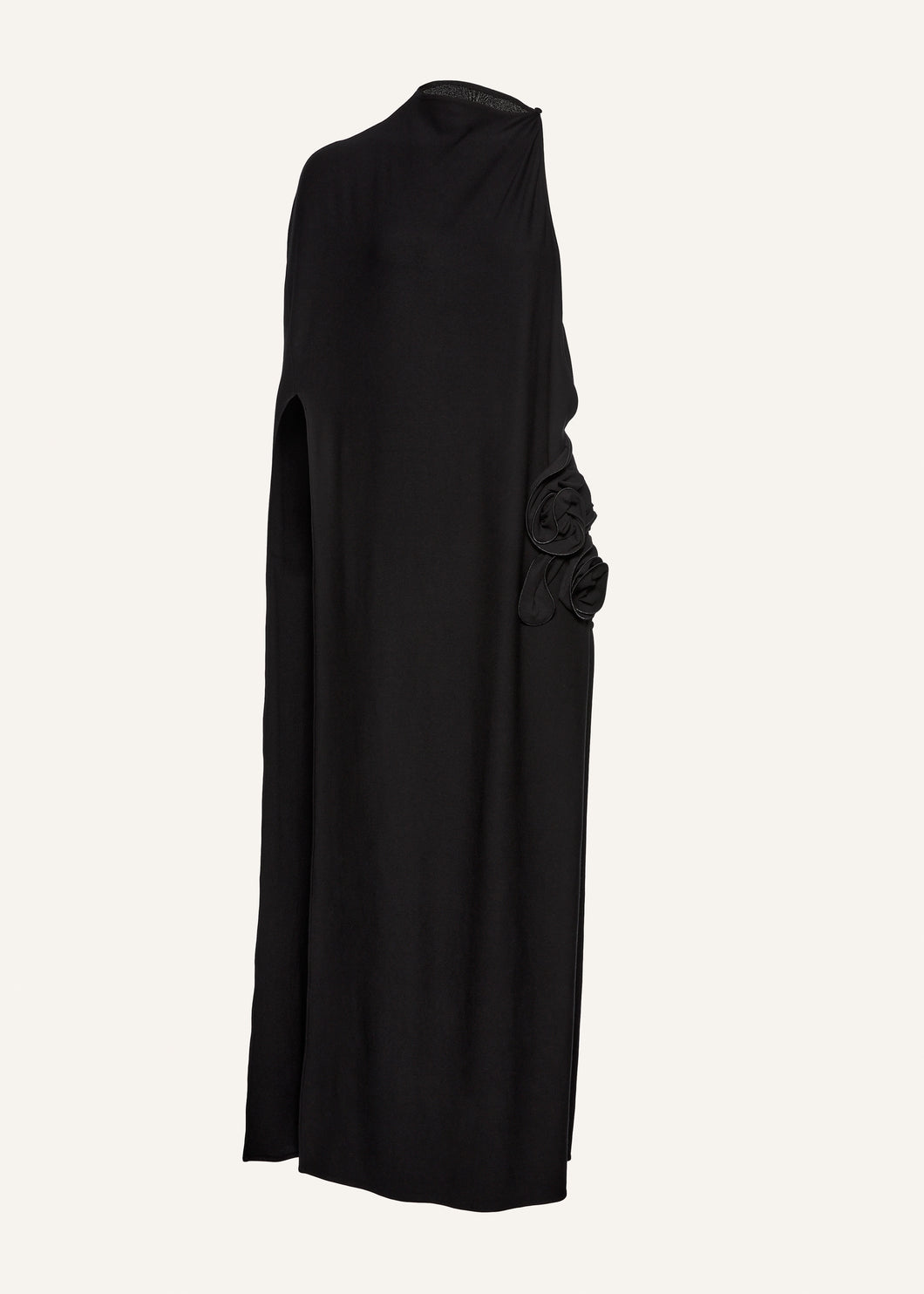 One-shoulder cape maxi dress in black