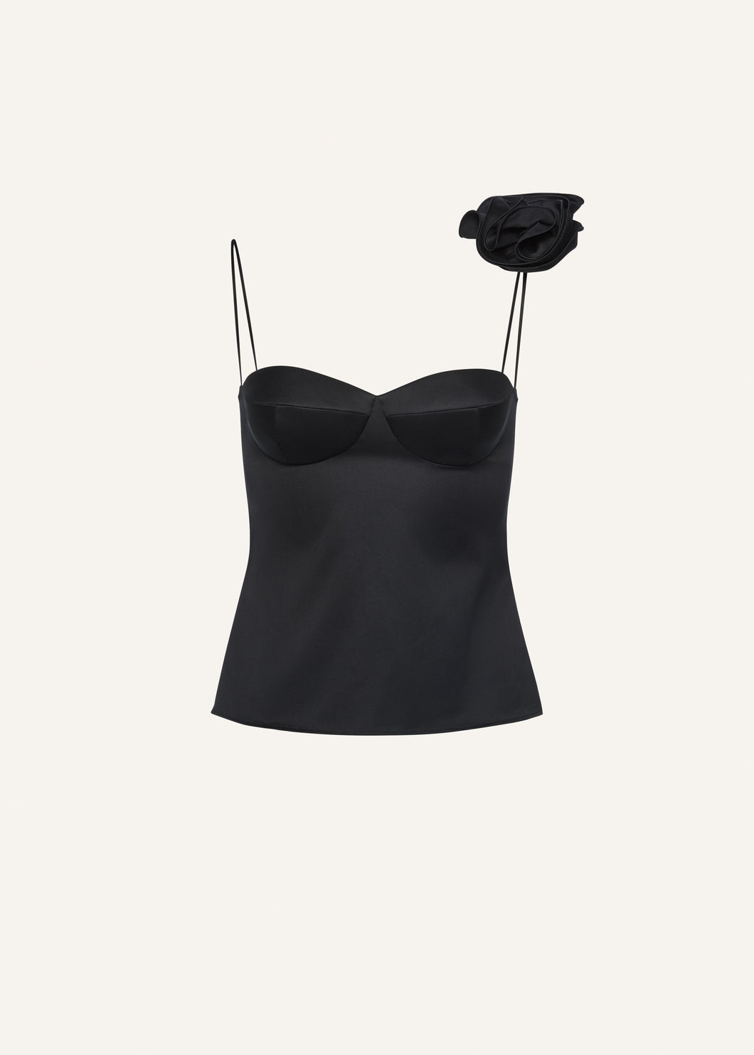 Flower appliqué silk tank in black