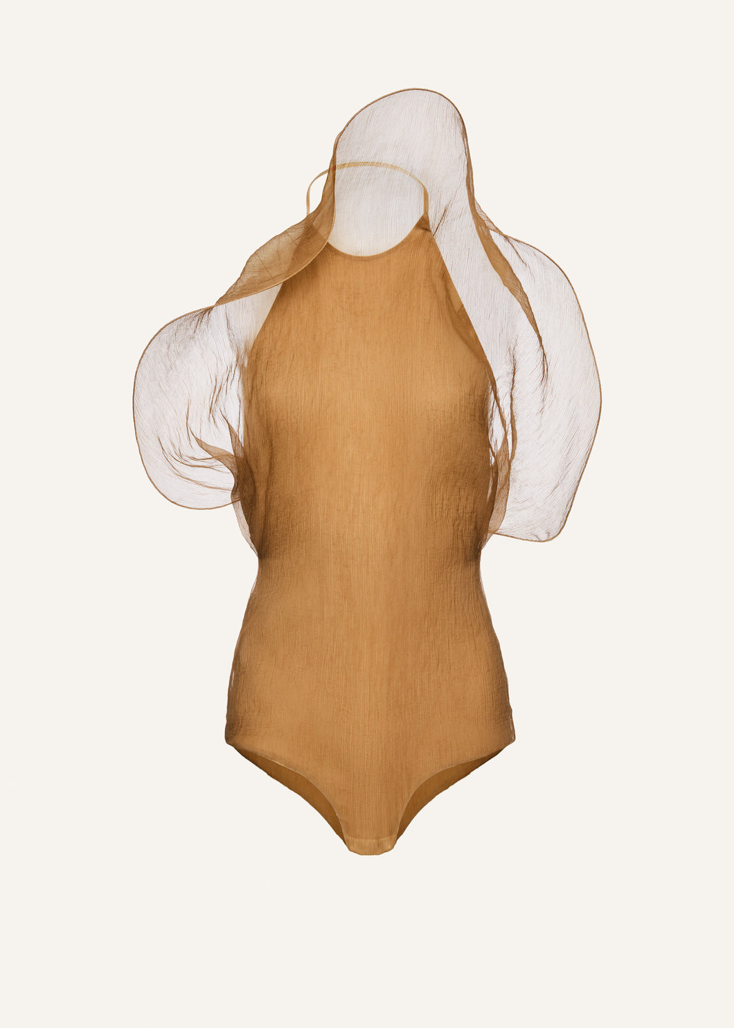 Silk organza bodysuit in beige