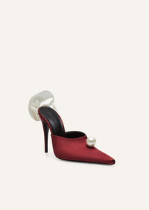 RE25 FLOWER MULES SATIN PEARL BURGUNDY