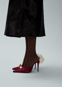 RE25 FLOWER MULES SATIN PEARL BURGUNDY