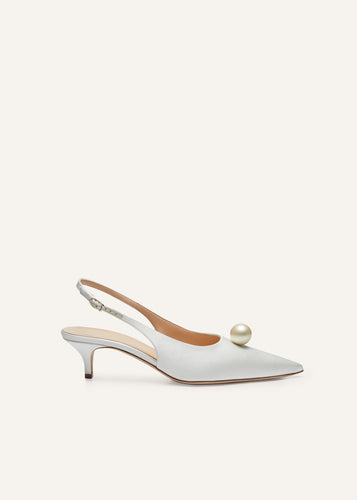 RE25 SLINGBACK KITTEN HEELS CREAM PEARL