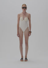 Load and play video in Gallery viewer, 3D flower retro bustier swimsuit in cream
