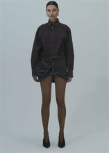 Load and play video in Gallery viewer, Floral appliqué denim mini skirt in brown
