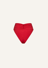 Load image into Gallery viewer, High-waisted flower appliqué swim bottom in red
