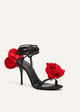 Load image into Gallery viewer, RE23 FLOWER SHOES BLACK SATIN RED FLOWER

